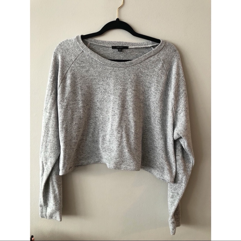 Women’s Gray Cropped Long Sleeve Top Size Large